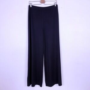 Exclusively Misook Knit Wide Leg Pants Womens M Navy Blue Pull On Minimalist